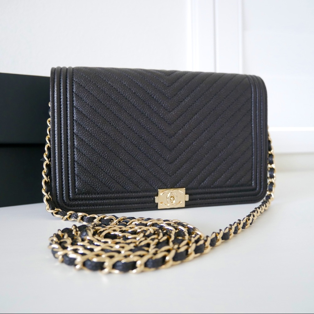 Chanel Caviar Chevron Boy wallet on chain black
